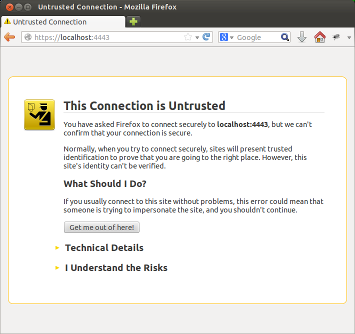 Firefox shows the certificate is untrusted